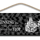 Alice in wonderland Begin at the beginning hanging wooden wall sign
