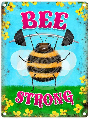 Bee strong sign. Bee weightlifting.