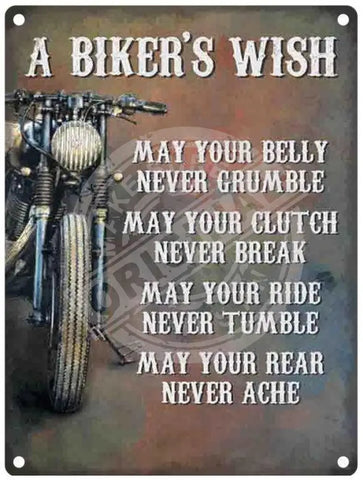 Bikers wish metal sign