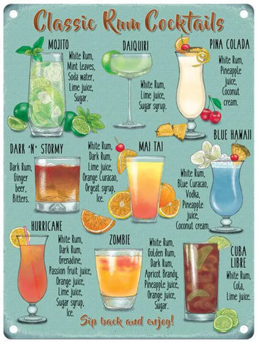 Classic Rum Cocktails metal sign