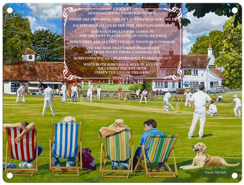 Cricket explained by Trevor Mitchell metal sign