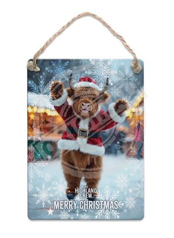 HIGHLAND CREW - Christmas Cow Ice Skating Fridge Magnet Metal Signs