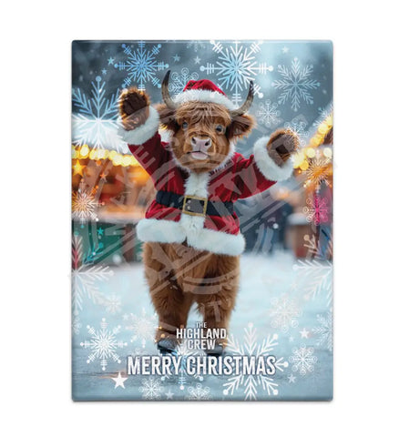 HIGHLAND CREW - Christmas Cow Ice Skating Fridge Magnet Metal Signs