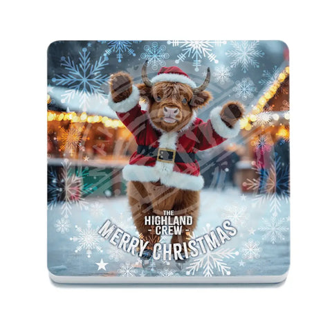 HIGHLAND CREW - Christmas Cow Ice Skating Fridge Magnet Metal Signs