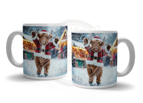 HIGHLAND CREW - Christmas Cow Ice Skating Fridge Magnet Metal Signs