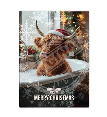 HIGHLAND CREW - Christmas Cow In Bath Fridge Magnet Metal Signs