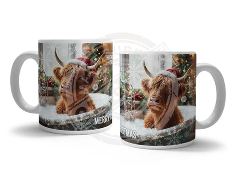 HIGHLAND CREW - Christmas Cow In Bath Fridge Magnet Metal Signs