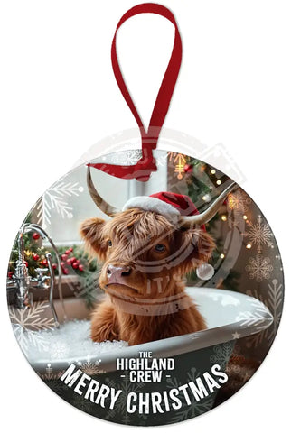 HIGHLAND CREW - Christmas Cow In Bath Fridge Magnet Metal Signs