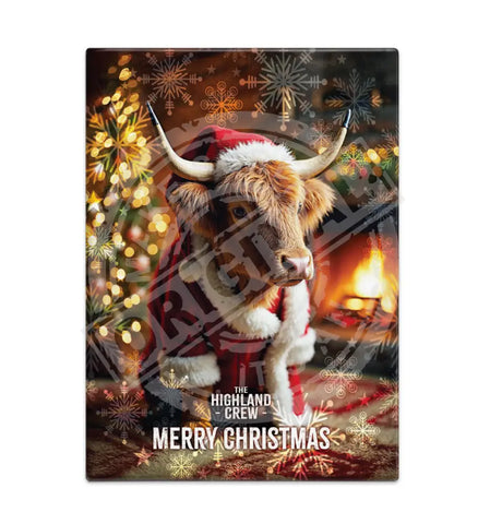 HIGHLAND CREW - Christmas Cow Log Fire Fridge Magnet Metal Signs