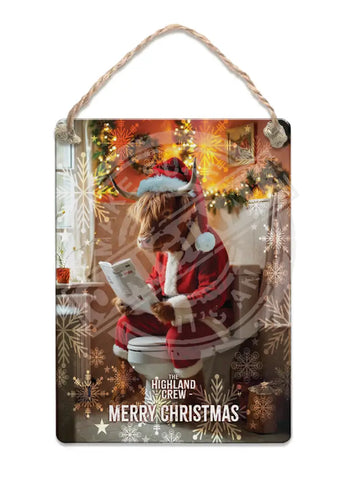 HIGHLAND CREW - Christmas Cow On Toilet Fridge Magnet Metal Signs