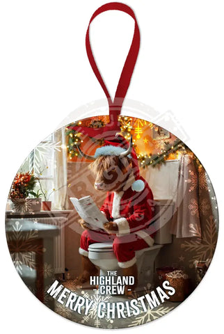 HIGHLAND CREW - Christmas Cow On Toilet Fridge Magnet Metal Signs