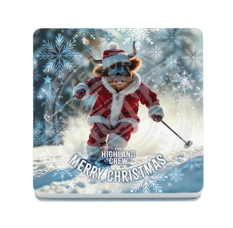 HIGHLAND CREW - Christmas Cow Skiing Fridge Magnet Metal Signs