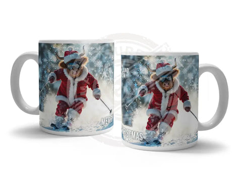 HIGHLAND CREW - Christmas Cow Skiing Fridge Magnet Metal Signs
