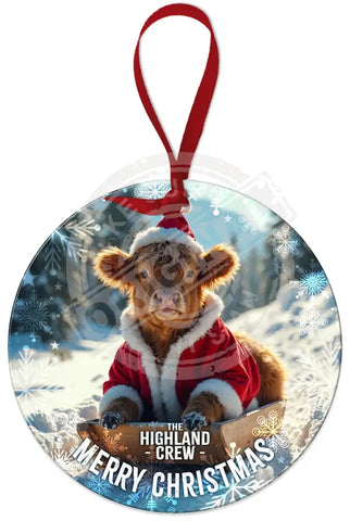 HIGHLAND CREW - Christmas Cow Sledging Fridge Magnet Metal Signs