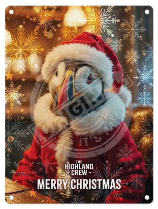 HIGHLAND CREW - Christmas Puffin Mini Metal Sign 15cm x 20cm Metal Signs