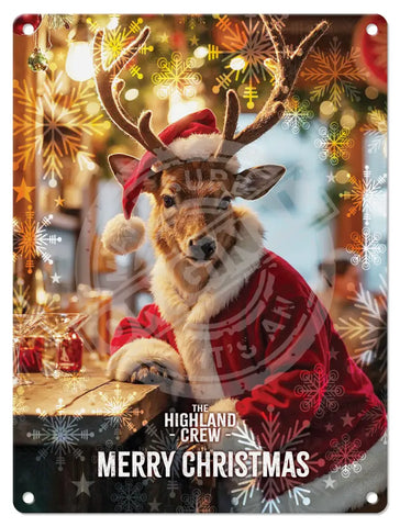 HIGHLAND CREW - Christmas Red Deer Fridge Magnet Metal Signs