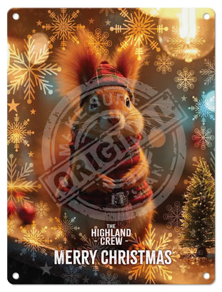 HIGHLAND CREW Christmas Red Squirrel Mini Metal Sign 15cm x 20cm Metal Signs