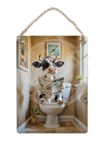 HIGHLAND CREW - DAIRY COW - On Toilet Stone Fridge Magnet Metal Signs