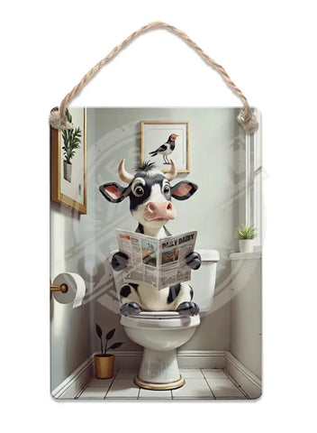 HIGHLAND CREW - DAIRY COW - On Toilet White Fridge Magnet Metal Signs