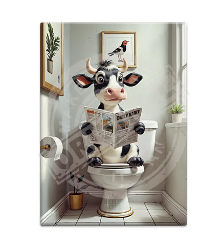 HIGHLAND CREW - DAIRY COW - On Toilet White Fridge Magnet Metal Signs