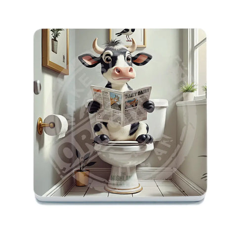 HIGHLAND CREW - DAIRY COW - On Toilet White Fridge Magnet Metal Signs