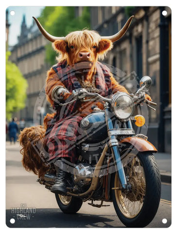 HIGHLAND CREW - On Motorcycle Fridge Magnet Metal Signs