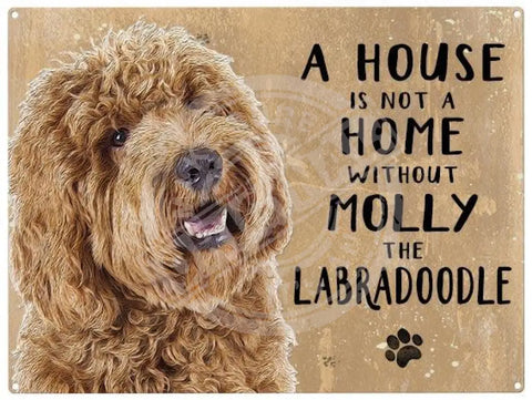 Personalised brown labradoodle metal sign
