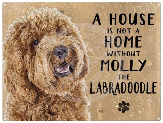 Personalised brown labradoodle metal sign
