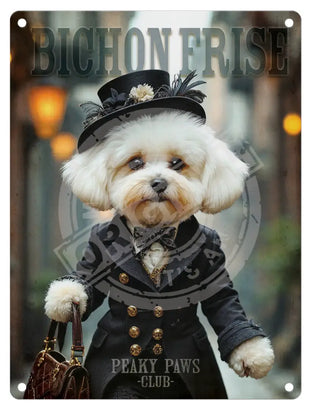 PEAKY PAWS CLUB - Bichon Frise Female Mini Metal Sign 15cm x 20cm Metal Signs