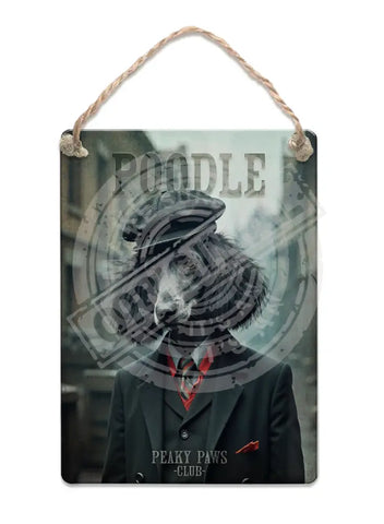 PEAKY PAWS CLUB - Black Poodle Fridge Magnet Metal Signs