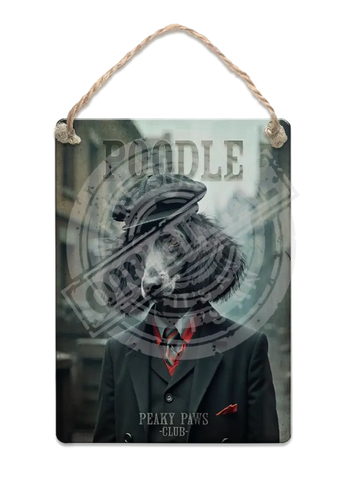 PEAKY PAWS CLUB - Black Poodle Fridge Magnet Metal Signs