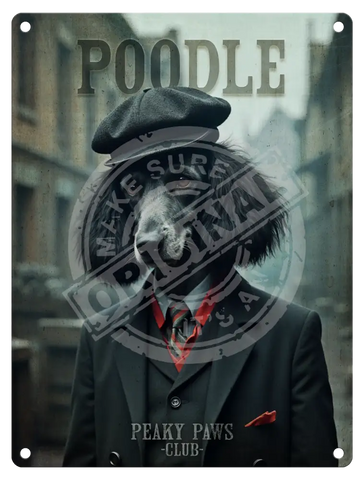 PEAKY PAWS CLUB - Black Poodle Fridge Magnet Metal Signs