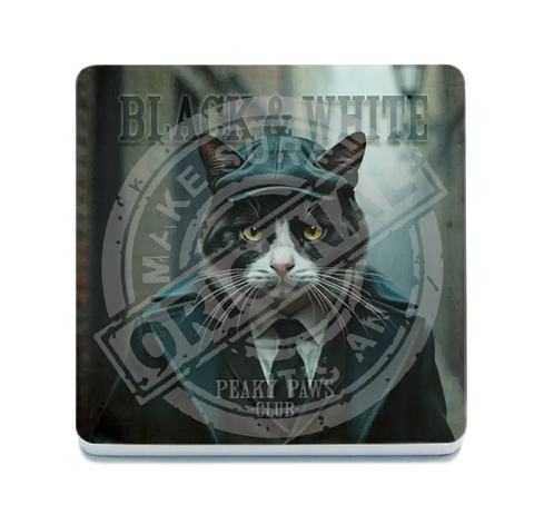 PEAKY PAWS CLUB - Black & White Cat Fridge Magnet Metal Signs