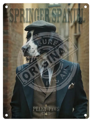 PEAKY PAWS CLUB - BW Springer Spaniel Mini Metal Sign 15cm x 20cm Metal Signs