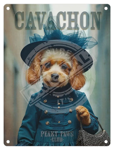 PEAKY PAWS CLUB - Cavachon Female Blue Fridge Magnet Metal Signs
