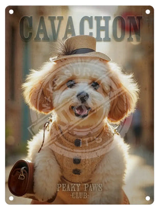PEAKY PAWS CLUB - Cavachon Female Cream Mini Metal Sign 15cm x 20cm Metal Signs