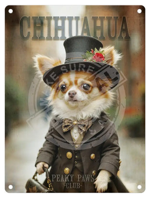 PEAKY PAWS CLUB - Chihuahua Female Mini Metal Sign 15cm x 20cm Metal Signs