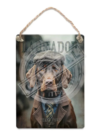 PEAKY PAWS CLUB - Choc Labrador Fridge Magnet Metal Signs