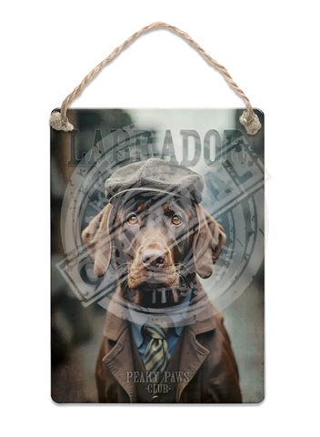 PEAKY PAWS CLUB - Choc Labrador Fridge Magnet Metal Signs