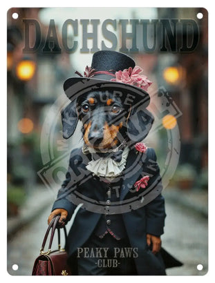 PEAKY PAWS CLUB - Dachshund Female Mini Metal Sign 15cm x 20cm Metal Signs