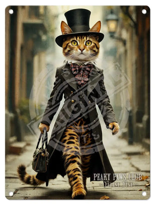 PEAKY PAWS CLUB - FELINE FINE - Bengal Cat Mini Metal Sign 15cm x 20cm Metal Signs