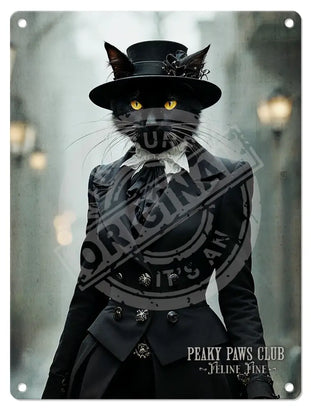 PEAKY PAWS CLUB - FELINE FINE - Black Cat Mini Metal Sign 15cm x 20cm Metal Signs
