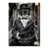 PEAKY PAWS CLUB - FELINE FINE - Black White Cat Fridge Magnet Metal Signs