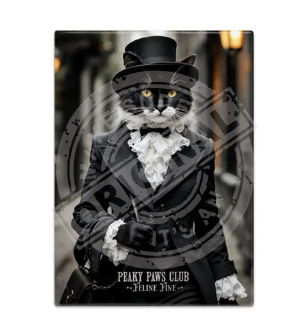 PEAKY PAWS CLUB - FELINE FINE - Black White Cat Fridge Magnet Metal Signs
