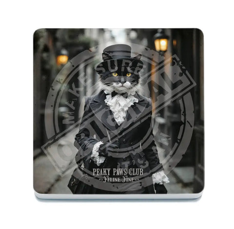 PEAKY PAWS CLUB - FELINE FINE - Black White Cat Fridge Magnet Metal Signs