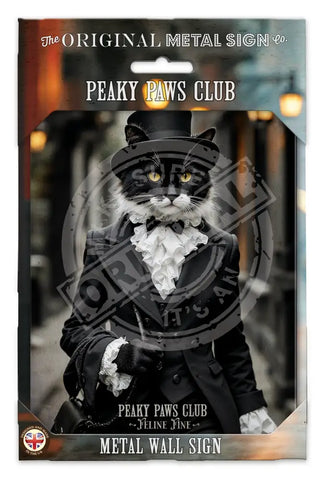 PEAKY PAWS CLUB - FELINE FINE - Black White Cat Fridge Magnet Metal Signs