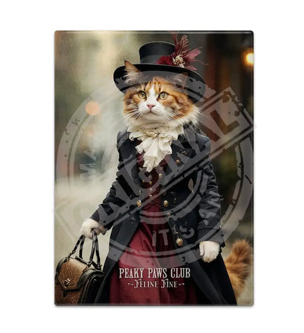PEAKY PAWS CLUB - FELINE FINE - Calico Cat Fridge Magnet Metal Signs