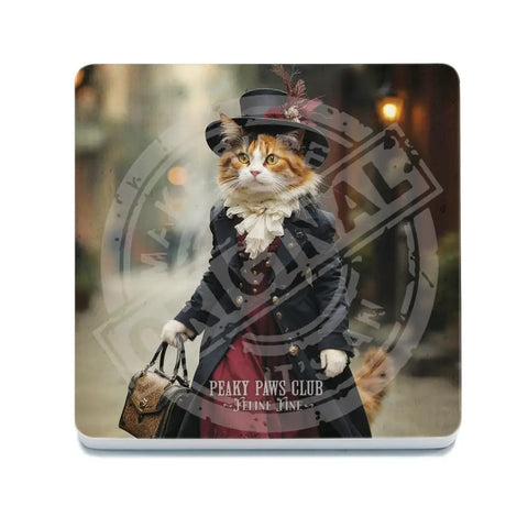 PEAKY PAWS CLUB - FELINE FINE - Calico Cat Fridge Magnet Metal Signs