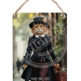 PEAKY PAWS CLUB - FELINE FINE - Ginger Cat With Bag Dangler Metal Signs