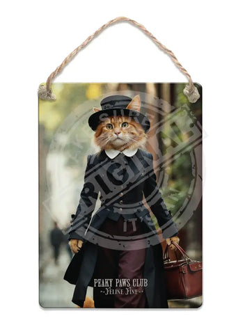 PEAKY PAWS CLUB - FELINE FINE - Ginger Cat With Bag Fridge Magnet Metal Signs